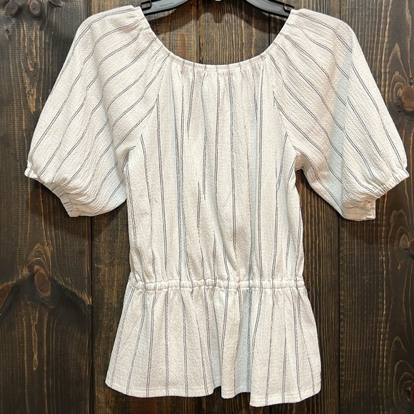 Nine West Peplum Top S Striped Stretch White Black Office Casual Minimalist Boho - Picture 5 of 9